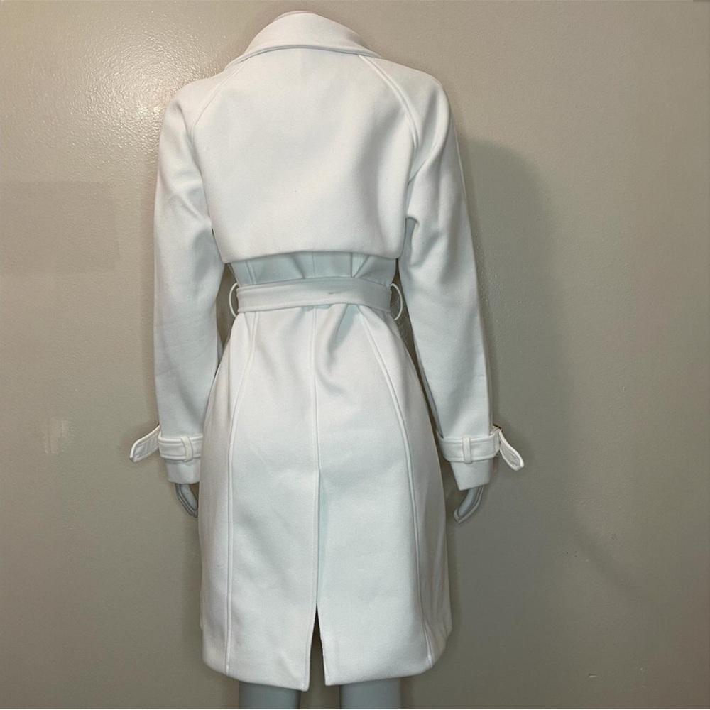 White removable faux fur belted wrap pea coat - Picture 4 of 12